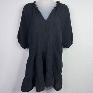 Sofia Made in Italy Tunic Dress Women M Black Gauze Tiered Fairy Grunge Coastal